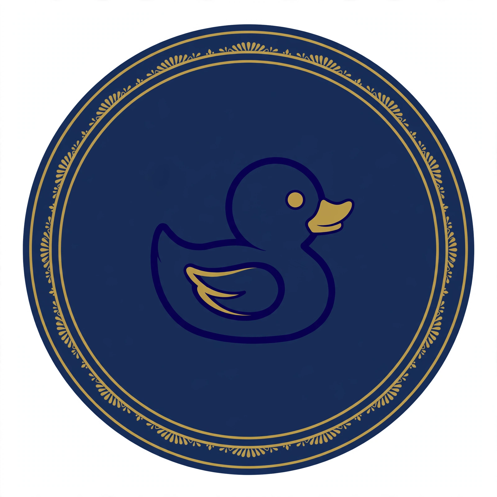 Navy and gold pixie-duck medallion